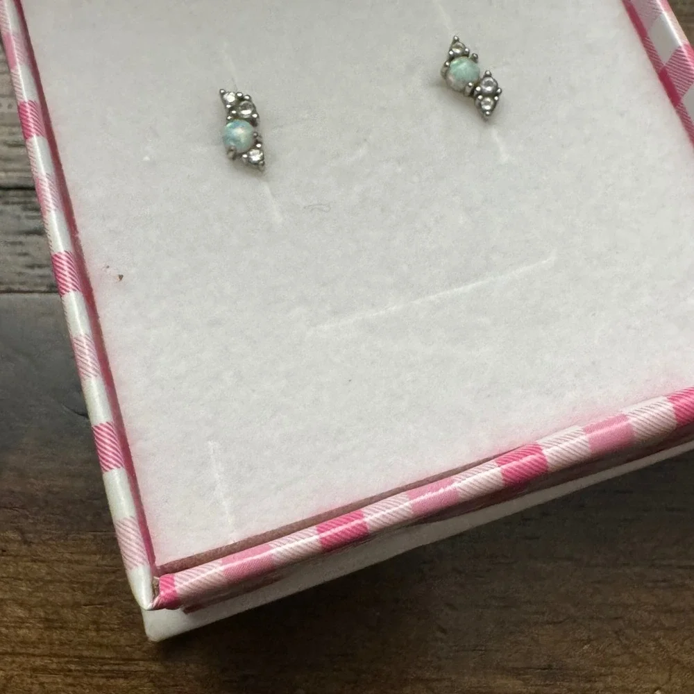 In Season Jewelry Earrings Kids Sterling Silver Opal Cubic Zirconia Curved Studs